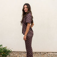 BLACK + BROWN CHECKER | WOMEN'S BUTTON UP SHORT SLEEVE SET