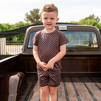 BLACK + BROWN MINI CHECKER | SHORT SET