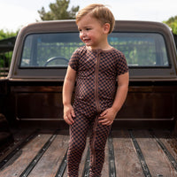 BLACK + BROWN MINI CHECKER | ZIPPER ONE PIECE