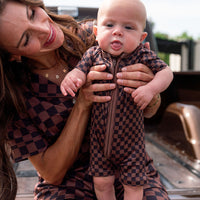 BLACK + BROWN MINI CHECKER | SHORT ZIPPER ONE PIECE