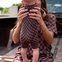 BLACK + BROWN MINI CHECKER | SHORT ZIPPER ONE PIECE