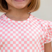 LIGHT PINK + WHITE MINI CHECKER | RUFFLE SHORT SET