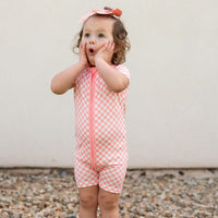 LIGHT PINK + WHITE CHECKER | SHORT ZIPPER ONE PIECE