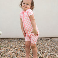 LIGHT PINK + WHITE CHECKER | SHORT ZIPPER ONE PIECE