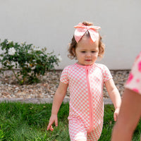 LIGHT PINK + WHITE CHECKER | SHORT ZIPPER ONE PIECE