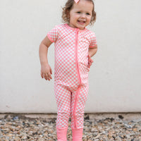 LIGHT PINK + WHITE MINI CHECKER | ZIPPER ONE PIECE