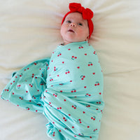 MINT BLUE + RED CHERRIES | SWADDLE