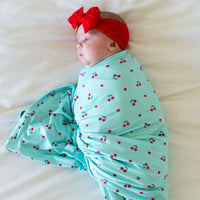 MINT BLUE + RED CHERRIES | SWADDLE