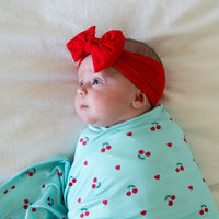 MINT BLUE + RED CHERRIES | SWADDLE