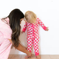HOT PINK + WHITE CHECKER | ZIPPER ONE PIECE