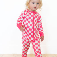 HOT PINK + WHITE CHECKER | ZIPPER ONE PIECE