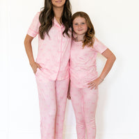 PINK BOWS | WOMEN'S BUTTON UP SHORT SLEEVE SET