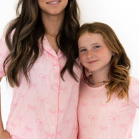 PINK BOWS | WOMEN'S BUTTON UP SHORT SLEEVE SET