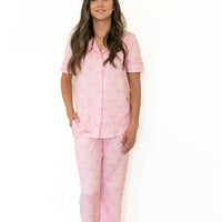 PINK BOWS | WOMEN'S BUTTON UP SHORT SLEEVE SET