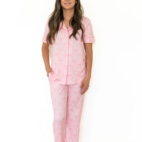 PINK BOWS | WOMEN'S BUTTON UP SHORT SLEEVE SET