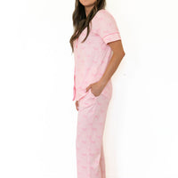 PINK BOWS | WOMEN'S BUTTON UP SHORT SLEEVE SET