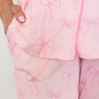PINK BOWS | WOMEN'S BUTTON UP SHORT SLEEVE SET