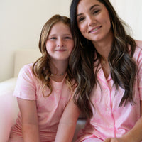 PINK BOWS | WOMEN'S BUTTON UP SHORT SLEEVE SET