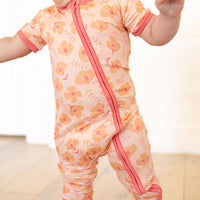CORAL + ORANGE FLORAL | ZIPPER ONE PIECE