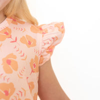 CORAL + ORANGE | RUFFLE SLEEVE DRESS