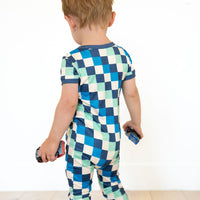 BLUE MULTICOLOR CHECKER | SHORT ZIPPER ONE PIECE