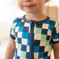 BLUE MULTICOLOR CHECKER | SHORT ZIPPER ONE PIECE