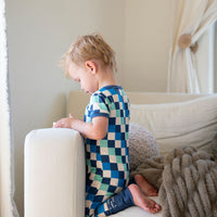 BLUE MULTICOLOR CHECKER | SHORT ZIPPER ONE PIECE