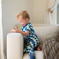 BLUE MULTICOLOR CHECKER | SHORT ZIPPER ONE PIECE