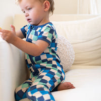 BLUE MULTICOLOR CHECKER | SHORT ZIPPER ONE PIECE