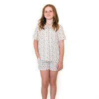 RAINBOW FLORAL | GIRLS' BUTTON UP SHORT SLEEVE + SHORTS SET
