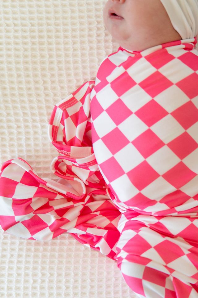 Miaoberry 100% Organic Muslin Swaddle Set - Sage Green Checkered, 47x47 Inch, With Hat & Bow