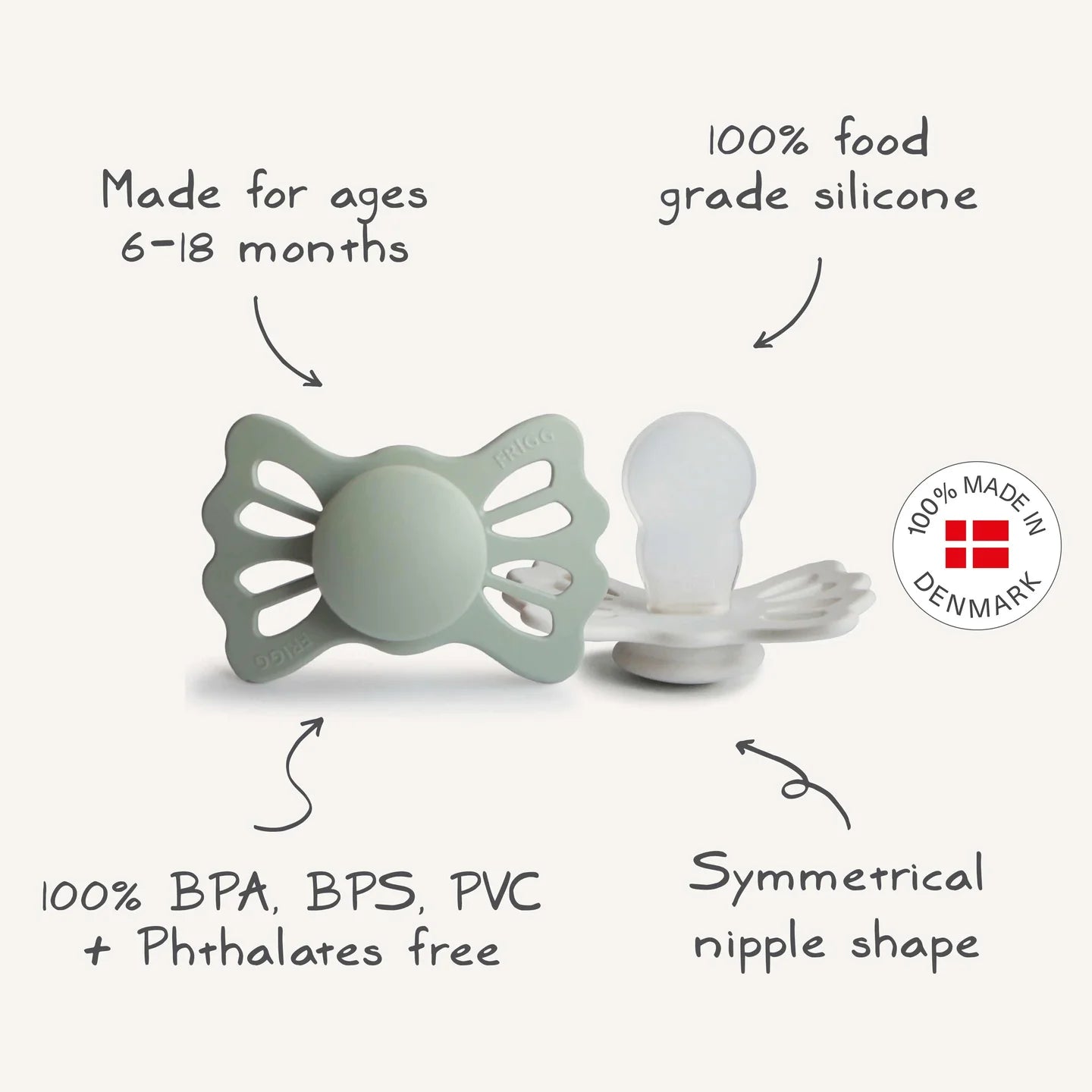 FRIGG Daisy Latex Schnuller – BPA-frei, Symmetrische Kirschform, Größe 2 (6–18 Monate), Aus Dänemark
