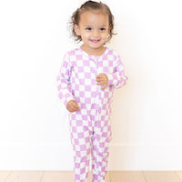 LIGHT PURPLE + WHITE CHECKER | FOOTIE ONE PIECE