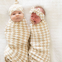 TAN + WHITE CHECKER | BOW SET