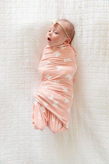 PINK + WHITE RIBBED BUTTERFLY | SWADDLE