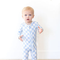 LIGHT BLUE + WHITE CHECKER | FOOTIE ONE PIECE