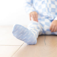 LIGHT BLUE + WHITE CHECKER | FOOTIE ONE PIECE