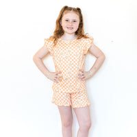 ORANGE SMILEY CHECKER | RUFFLE SHORT SET