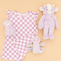 LIGHT PURPLE + WHITE CHECKER - SLEEVE DRESS