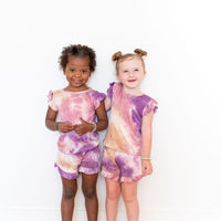 PURPLE + MAUVE + TAN TIE DYE SHORT SET *flawed*