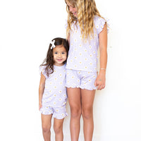 PURPLE CHECKER DAISY | RUFFLE SHORT SET