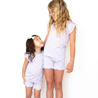 PURPLE CHECKER DAISY | RUFFLE SHORT SET