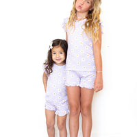 PURPLE CHECKER DAISY | RUFFLE SHORT SET