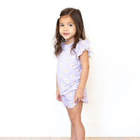 PURPLE CHECKER DAISY | RUFFLE SHORT SET