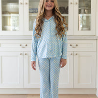 BLUE + YELLOW POLKADOTS | GIRLS' BUTTON UP LONG SLEEVE SET