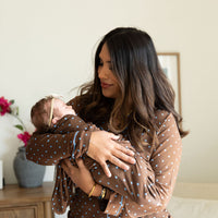 BROWN + BLUE POLKA DOTS | WOMEN'S BUTTON UP LONG SLEEVE SET