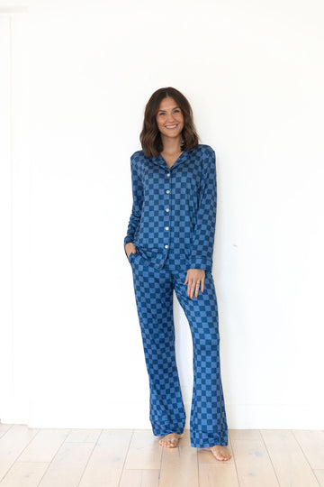 NAVY CHECKER | WOMEN'S BUTTON UP LONG SLEEVE SET