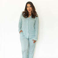 MUTED TEAL GINGHAM (viscose) | WOMEN'S BUTTON UP LONG SLEEVE SET