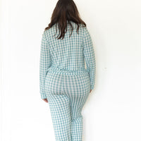 MUTED TEAL GINGHAM (viscose) | WOMEN'S BUTTON UP LONG SLEEVE SET