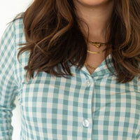 MUTED TEAL GINGHAM (viscose) | WOMEN'S BUTTON UP LONG SLEEVE SET